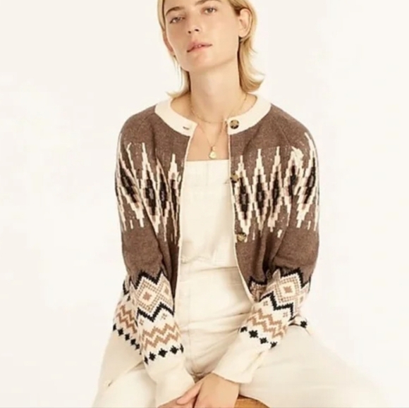 J. Crew Brown and Cream Patterned Cardigan - Picture 2 of 9